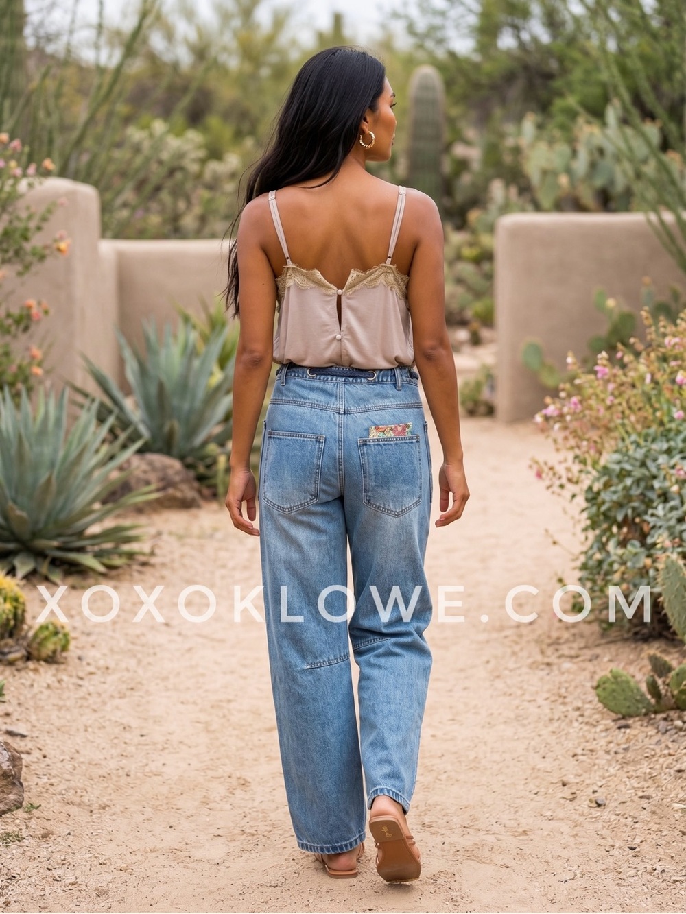 Oli & Hali Floral Jacquard Barrel Jeans | Moxie Rope Tie Denim Pants - Picture 9 of 12